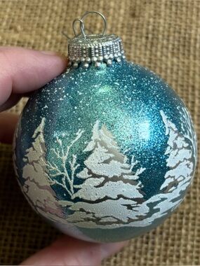 Vintage Krebs Turquoise Bliss Frosted Forest Glass Ball Ornament Christmas